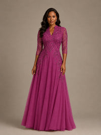 Embellished Appliques Mother of the Bride Dress with 3/4 Sleeves