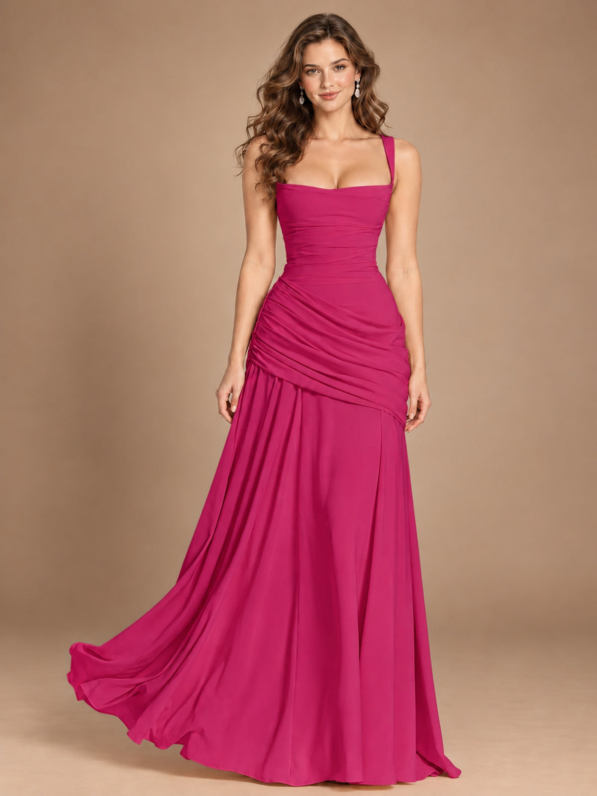 Butter Yellow Square Neck Ruched A-Line Prom Dress