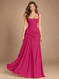 Butter Yellow Square Neck Ruched A-Line Prom Dress