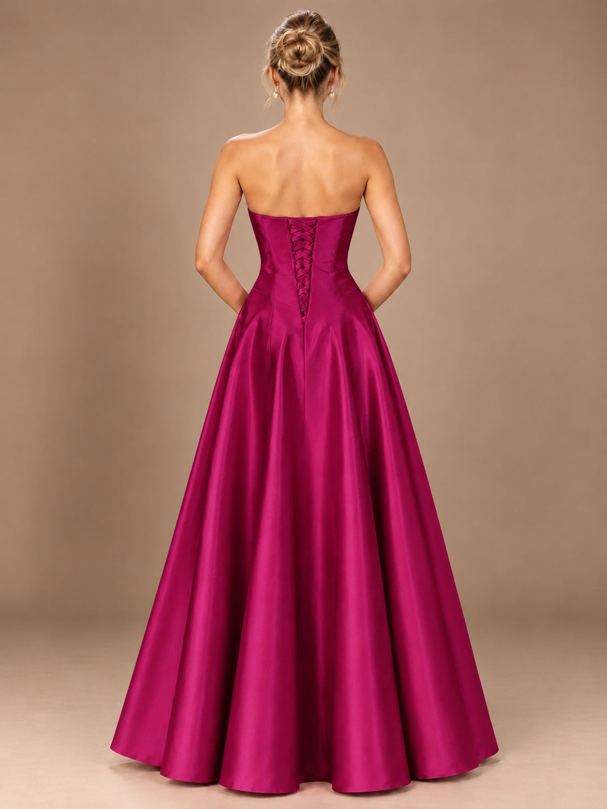 Blush Pink Strapless Satin A-Line Prom Dress with Ruched Bodice