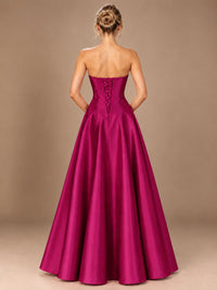 Blush Pink Strapless Satin A-Line Prom Dress with Ruched Bodice