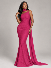 Pleated Chiffon Lace Prom Dresses Long Bodycon Mermaid with Scarf
