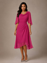 Cowl Neck Ruched Chiffon Mother of the Bride Dresses with Flutter Sleeves