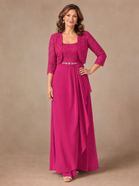 Blush Pink A-Line Mother of the Bride Dress with Lace Jacket and Ruffles