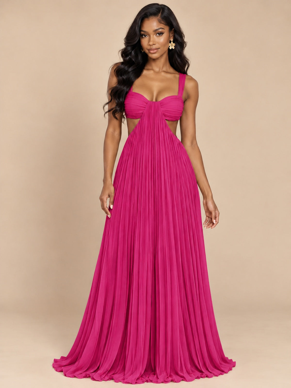 Butter Yellow Pleated Cutout Maxi Dress