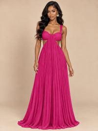 Butter Yellow Pleated Cutout Maxi Dress