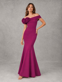 Blush Pink Off Shoulder Mermaid Bridesmaid Dress with Floral Rosette