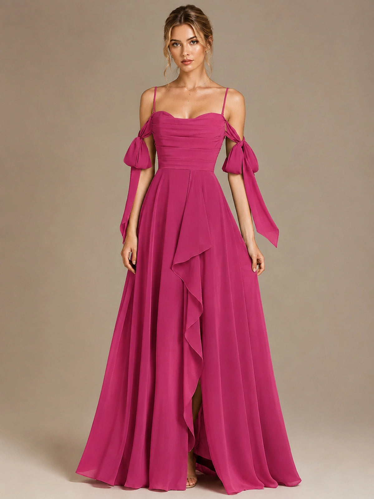 A-Line Ruffles Chiffon Bridesmaid Dress with Slit
