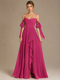 A-Line Ruffles Chiffon Bridesmaid Dress with Slit