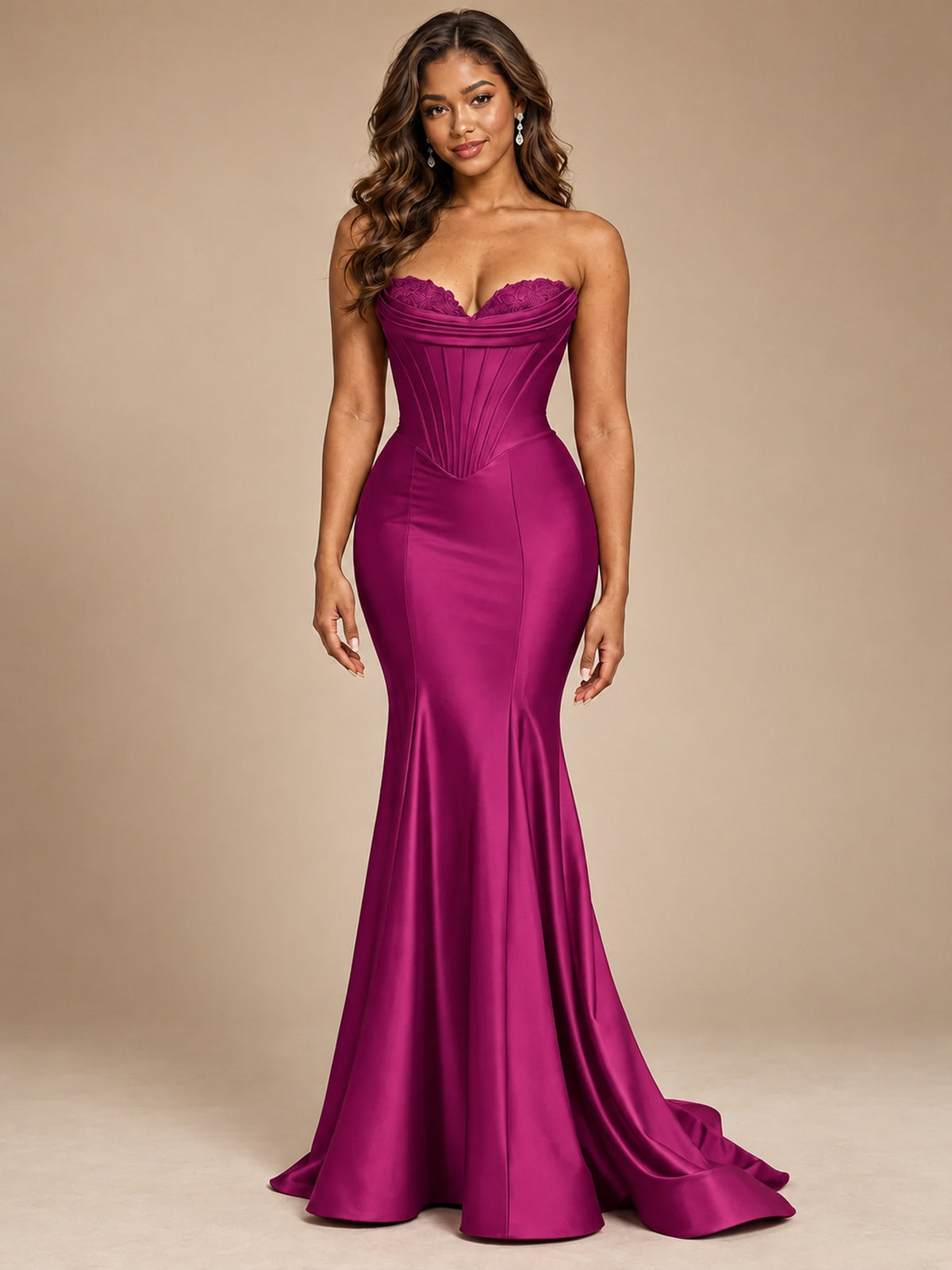 Red Strapless Satin Mermaid Prom Dress with Corset Bodice