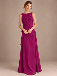 3D Floral Applique Sleeveless Formal Maxi Dress
