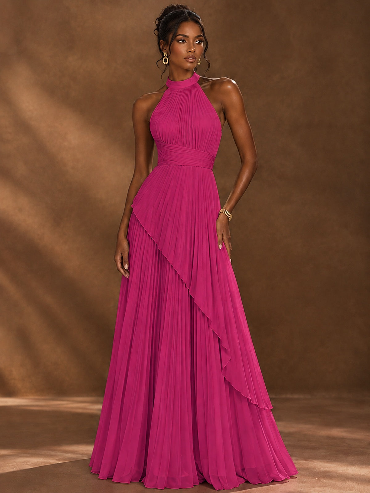 Wrap Pleated Prom Dress Halter A-line Chiffon Formal Wedding Dress