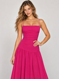 Butter Yellow Ruched Spaghetti Strap Drop-Waist Prom Dress