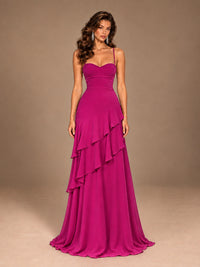 Sweetheart A-Line Ruffle Prom Dress with Spaghetti Straps