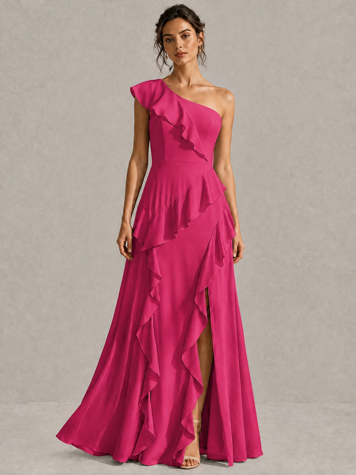 Sage Green One Shoulder Ruffle Bridesmaid Dress