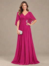 Ruched V Neck Mother of The Bride Dresses with Shawls Appliques and Cap Sleeves