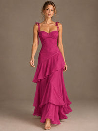 Spaghetti Strap Tiered Ruffles Chiffon Prom Dress