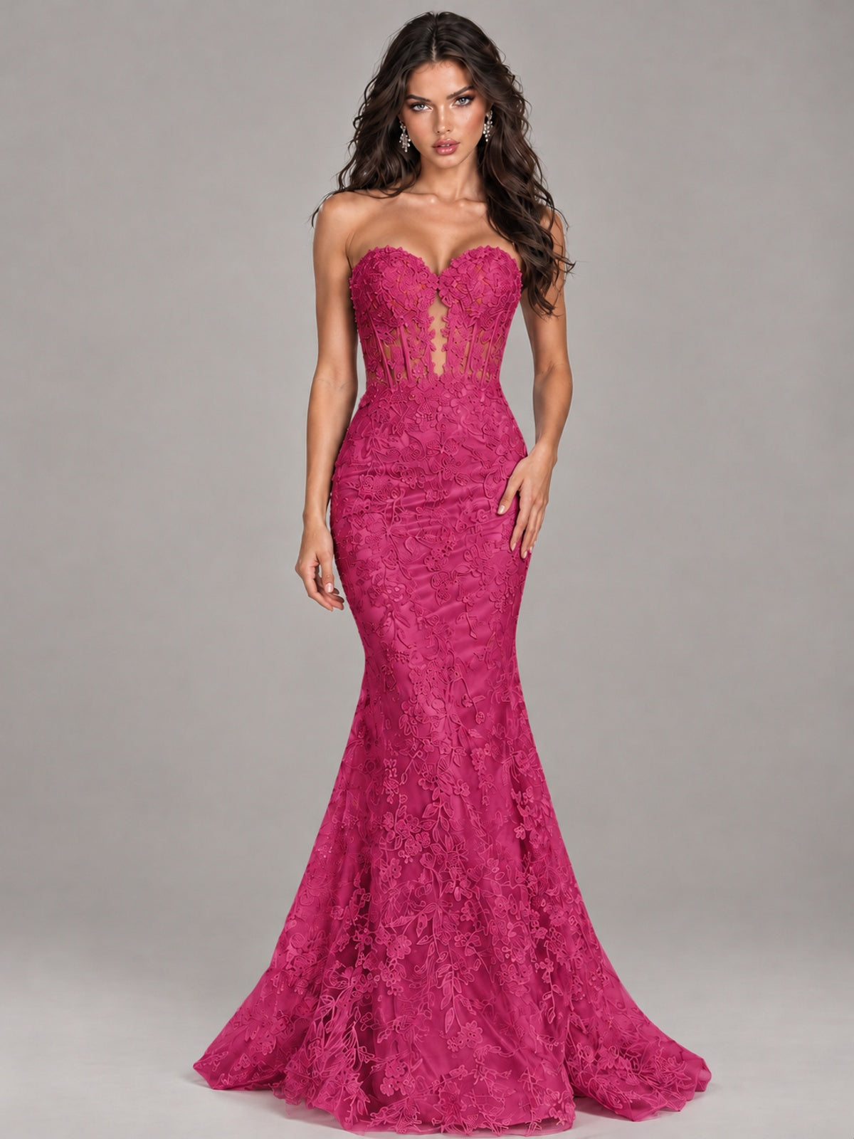 Strapless Corset Mermaid Prom Dress Lace Appliqué Formal Gown