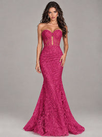 Strapless Corset Mermaid Prom Dress Lace Appliqué Formal Gown