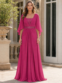 Elegant V-Neck Sequined Chiffon Mother of the Bride Dress with Flutter Sleeves
