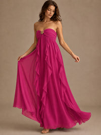 Srapless Sweetheart Chiffon Prom Dress Ruffle Formal Evening Gown