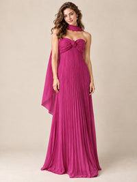 Sweetheart Neckline Pleated Prom Dress Strapless A-line Formal Dress with Flowy Scarf