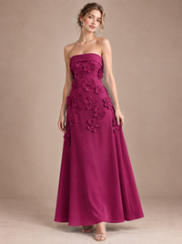 Fuchsia Strapless 3D Floral Appliques Maxi Dress