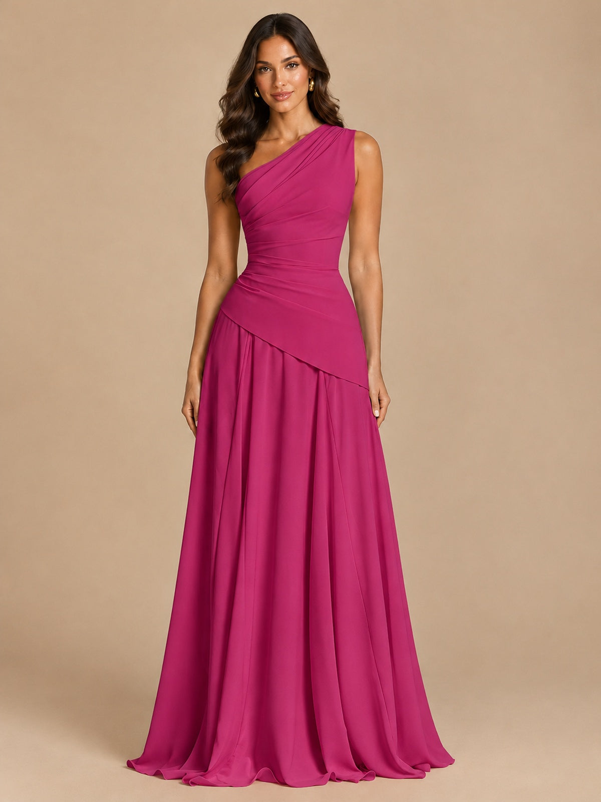 One Shoulder Prom Dress A-line Ruched Women Wedding Formal Gowns