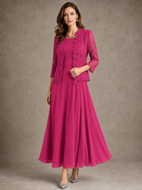 2-Piece Chiffon Mother of the Bride Dress with Lace Jacket