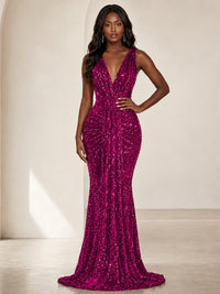 Sequin Mermaid Prom Dress with V-Neck and Ruched Waist