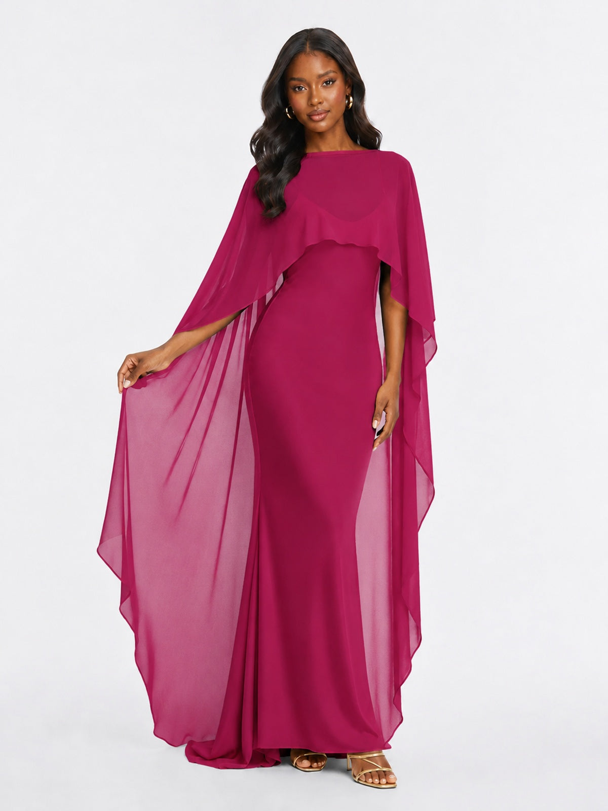 Satin Cape Prom Dresses Meramid Maxi Dress