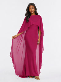 Satin Cape Prom Dresses Meramid Maxi Dress