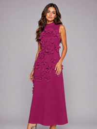 3D Floral Applique High Neck Prom Maxi Dress