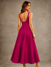 Tea-Length Satin Mother of the Bride Dress with 3D Flower Detail