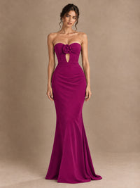 Emerald Green Strapless Mermaid Prom Dress with 3D Rose & Keyhole Cutout