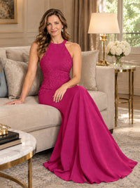 Halter Neckline Lace Appliques Mother of The Bride Dresses