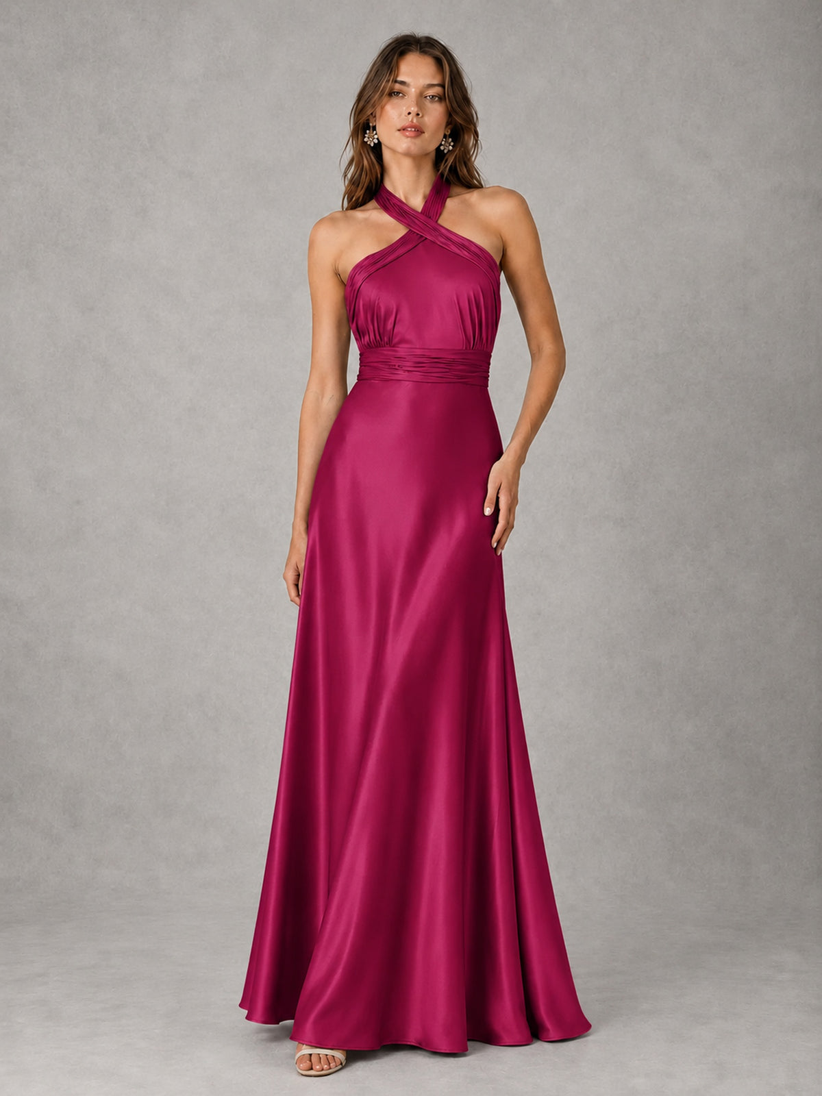 Sage Green Satin A-Line Bridesmaid Dress with Halter Neck