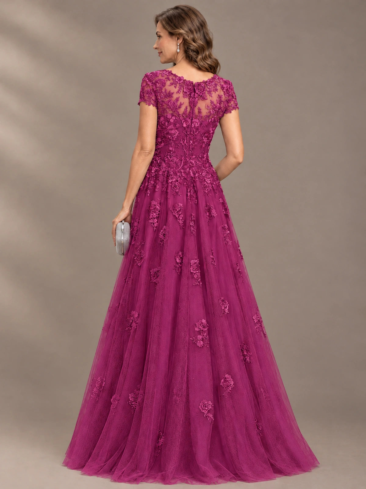 Lace Appliques A-line Mother of The Bride Dresses with Short Sleeves