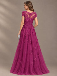 Lace Appliques A-line Mother of The Bride Dresses with Short Sleeves