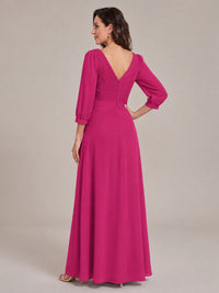 V-Neck Pleated Chiffon Mother of the Bride Dress with Flutter Sleeves
