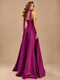 Strapless Prom Dress Side High Slit A-line Formal Dress with Scarf