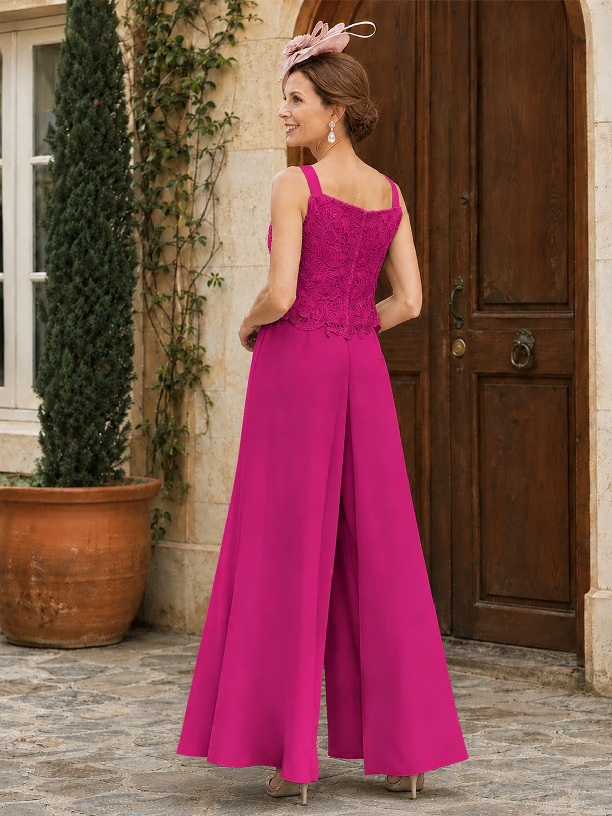 Elegant 3-Piece Chiffon Mother of the Bride Pantsuit with Floral Applique Jacket