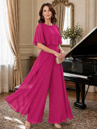 Chiffon Mother of the Bride Jumpsuit with Layered Cape Sleeves