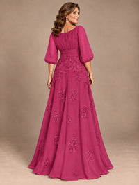 A-Line Mother of the Bride Dress with Sheer Puff Sleeves