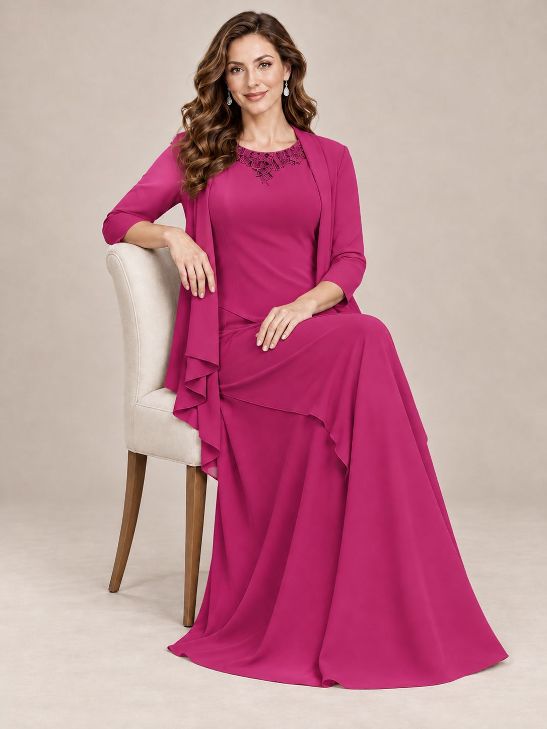 Dusty Blue Two-Piece Chiffon Mother of the Bride Dress with Jacket
