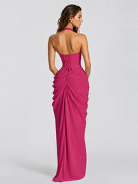 Ruched Halter Neck High-Slit Prom & Evening Dress