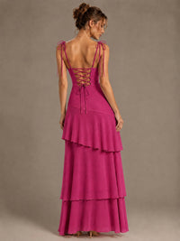 Spaghetti Strap Tiered Ruffles Chiffon Prom Dress