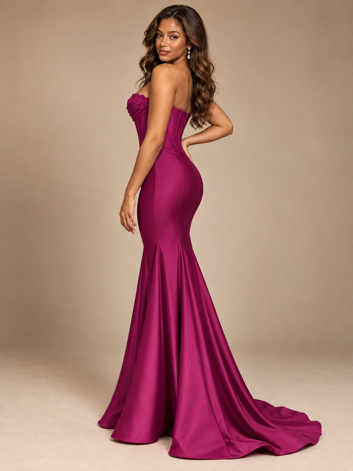 Red Strapless Satin Mermaid Prom Dress with Corset Bodice