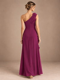 Sage Green One Shoulder Satin Formal Maxi Dress with 3D Floral