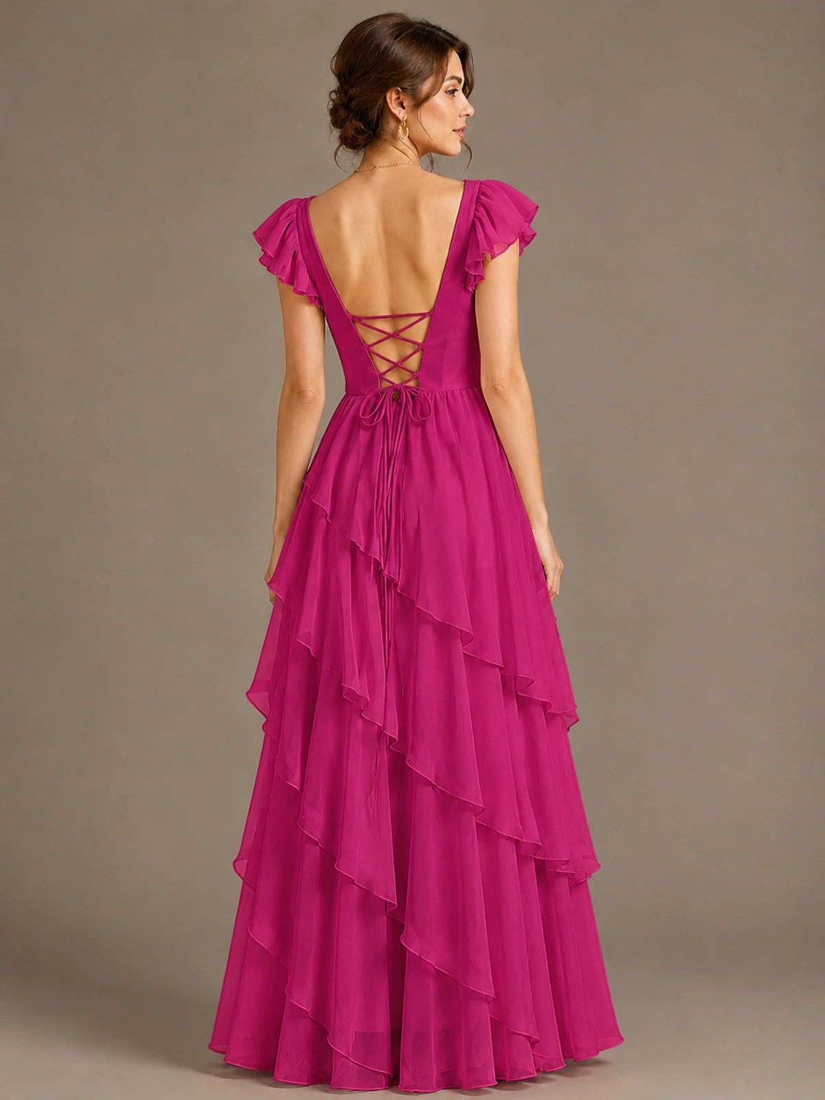 Ruffle Tiered V Neck Maxi Dress